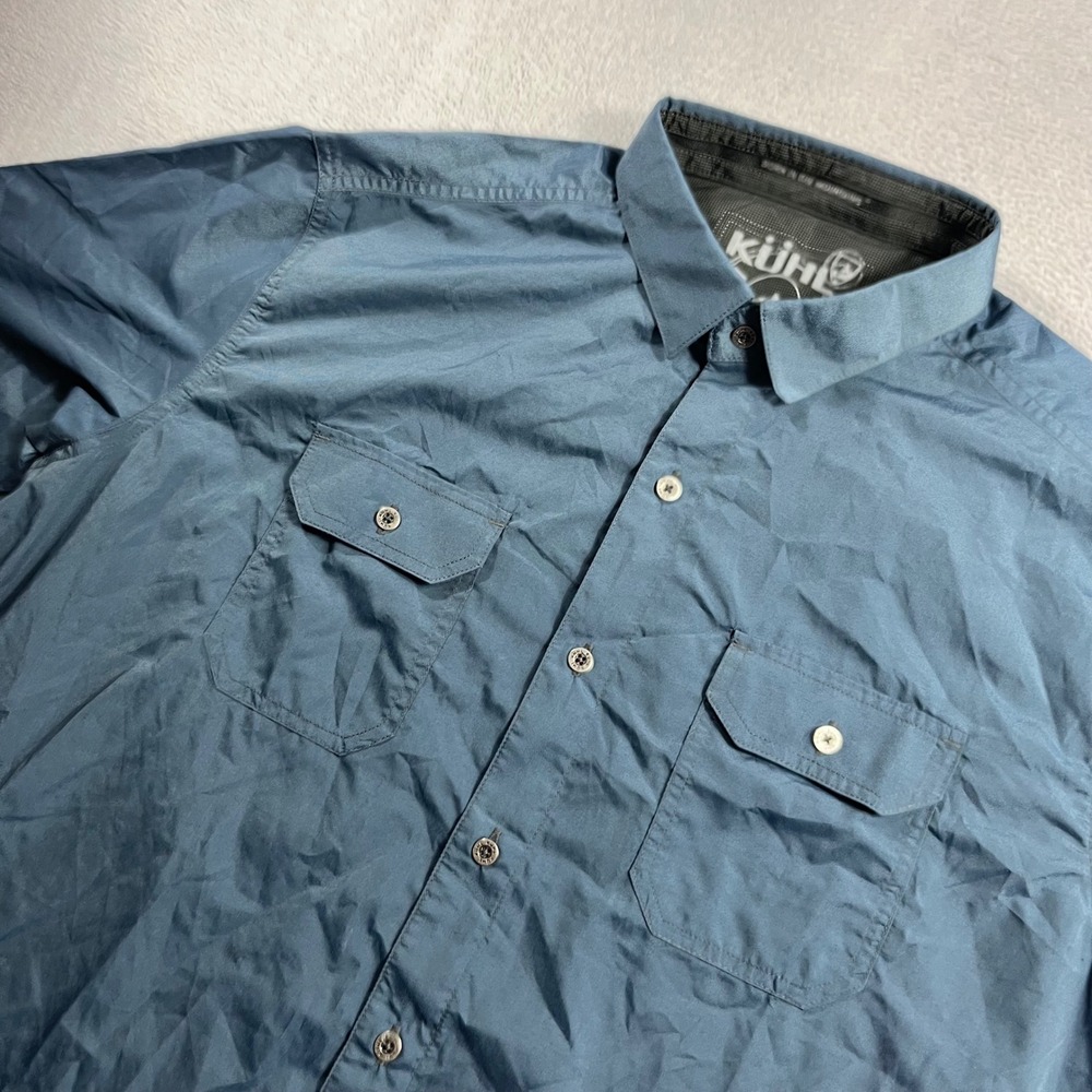 Kuhl Eluxur Mens Large Blue Short Sleeve Button Down Hiking Shirt RN 108846